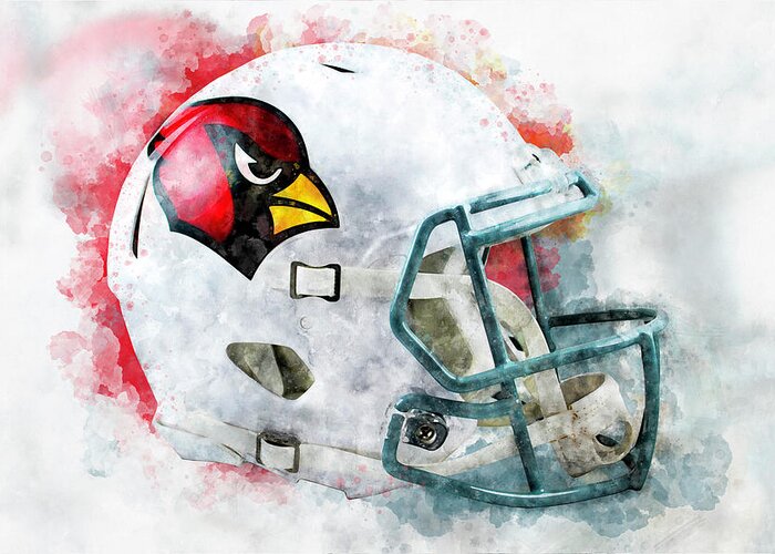 Arizona Cardinals Helmet Watercolor Art Greeting Card by Ksenia