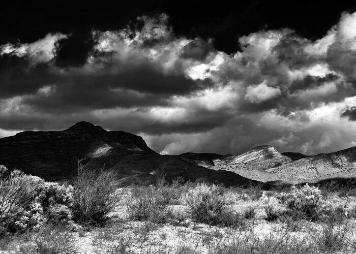 Photograph B&w Mountains Clouds Greeting Card featuring the photograph Arizona Rugged Mountains by Beverly Read