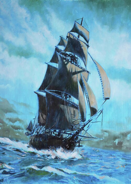Saiboat Greeting Card featuring the painting Around The World by Sv Bell