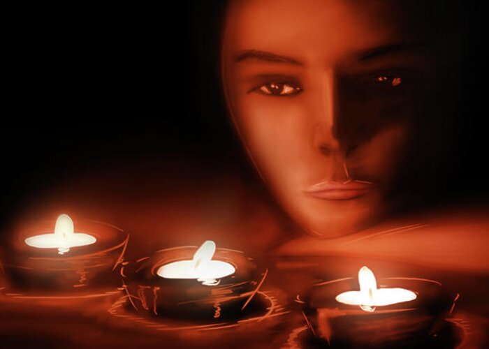 Woman Greeting Card featuring the digital art Art - Candlelight Woman by Matthias Zegveld