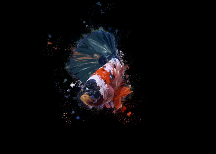 Artistic Greeting Card featuring the digital art Artistic Orange Base Multicolor Betta Fish by Sambel Pedes