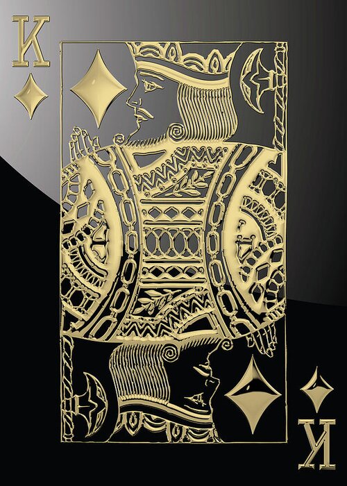 'gamble' Collection By Serge Averbukh Greeting Card featuring the digital art King of Diamonds in Gold on Black by Serge Averbukh