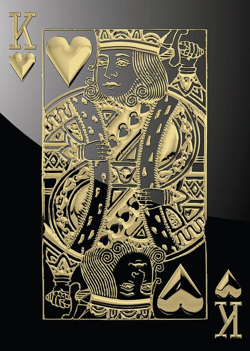 'gamble' Collection By Serge Averbukh Greeting Card featuring the digital art King of Hearts in Gold on Black by Serge Averbukh