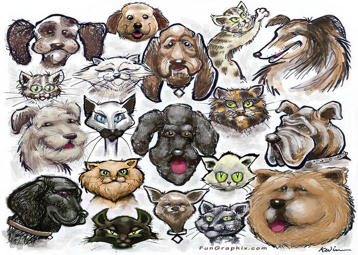 Cat Greeting Card featuring the digital art Cats n Dogs by Kevin Middleton