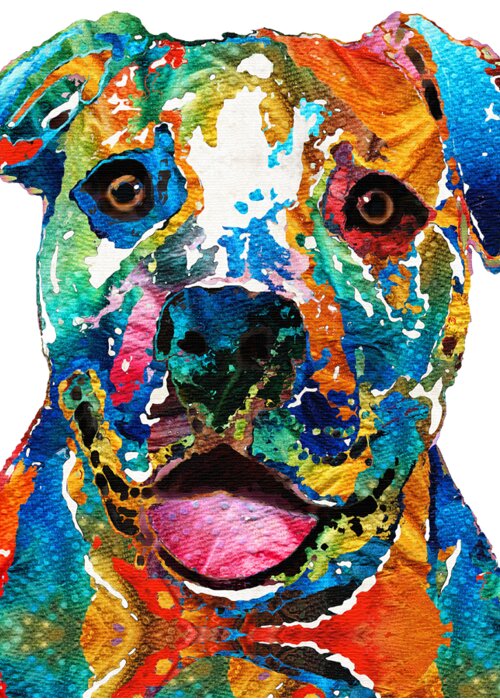 Dog Greeting Card featuring the painting Colorful Dog Pit Bull Art - Happy - By Sharon Cummings by Sharon Cummings