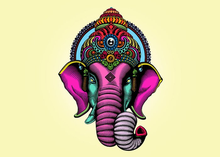 Ganesha Greeting Card featuring the digital art Ganesha by Mark Ashkenazi