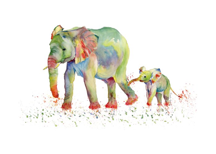 Elephant Greeting Card featuring the painting Elephant Family Watercolor by Melly Terpening
