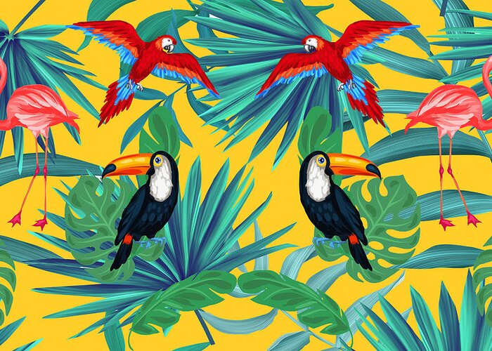 Parrot Greeting Card featuring the digital art Yellow Tropic by Mark Ashkenazi
