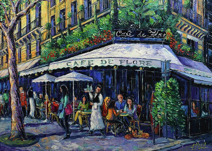 Cafe De Flore Greeting Card featuring the painting Cafe De Flore Paris by Mona Edulesco