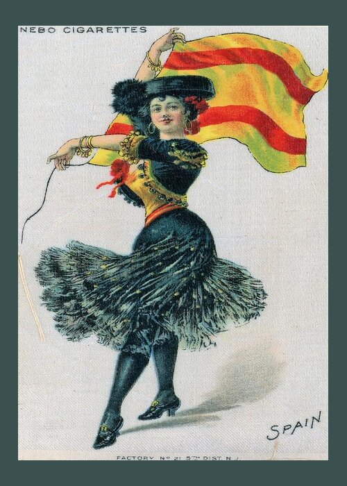 Beautiful Greeting Card featuring the painting Beautiful Woman Dancing With the Flag of Spain by Philip And Robbie Bracco