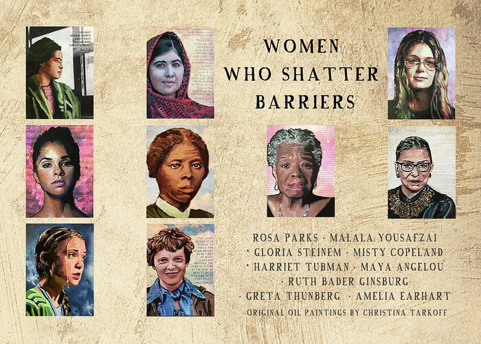 Women Of Influence Greeting Card featuring the painting Nine Women Who Shatter Barriers by Christina Tarkoff