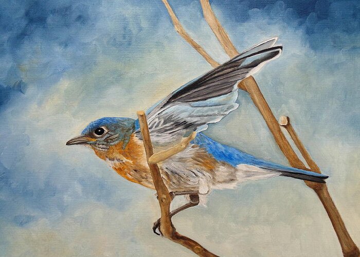 Bluebird Greeting Card featuring the painting Bluebird, Blue Morning by Angeles M Pomata