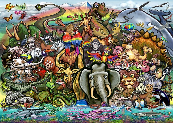 Animal Greeting Card featuring the digital art Animals of Planet Earth by Kevin Middleton