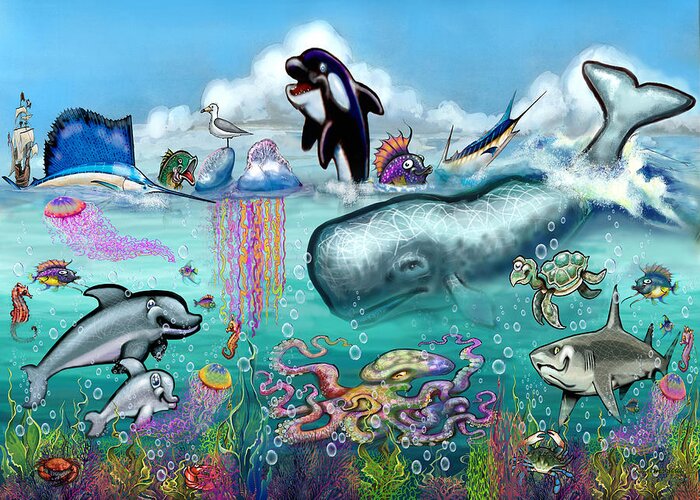 Aquatic Greeting Card featuring the digital art Under the Sea by Kevin Middleton