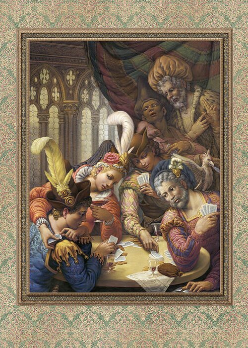 Card Players Greeting Card featuring the pastel The Card Players by Kurt Wenner