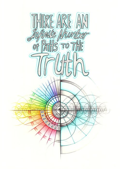 Truth Greeting Card featuring the drawing Intuitive Geometry Inspirational - There are an Infinite Number of Paths to the Truth by Nathalie Strassburg