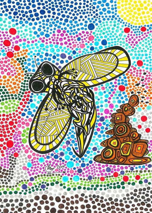 Bumble Bee Greeting Card featuring the drawing Funky Bee by Peter Johnstone