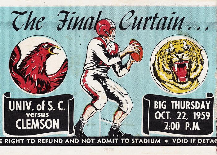 South Carolina Greeting Card featuring the mixed media 1959 Clemson vs. South Carolina by Row One Brand