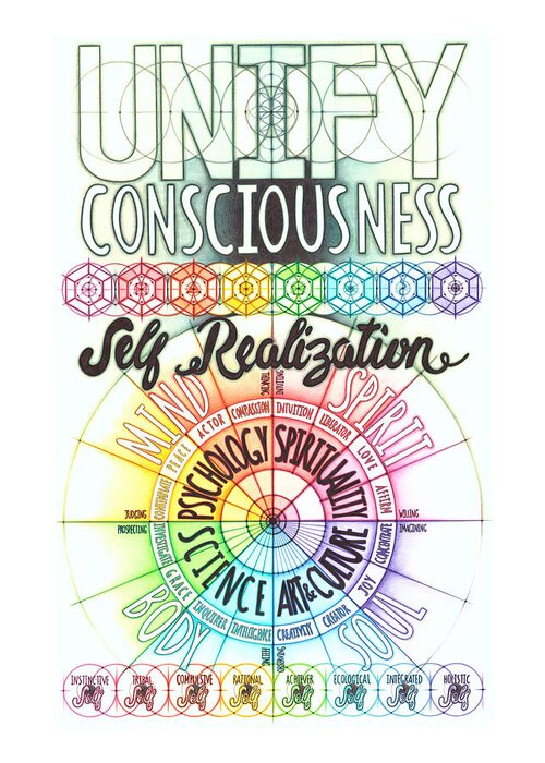 Unify Greeting Card featuring the drawing Intuitive Geometry Unify Consciousness Self Realization by Nathalie Strassburg