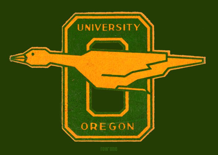 Oregon Greeting Card featuring the mixed media 1930's Oregon Duck Art by Row One Brand