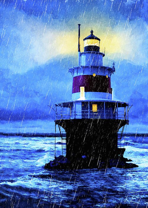 Lighthouse Greeting Card featuring the mixed media Peck Ledge Light - Norwalk Connecticut by Mark Tisdale