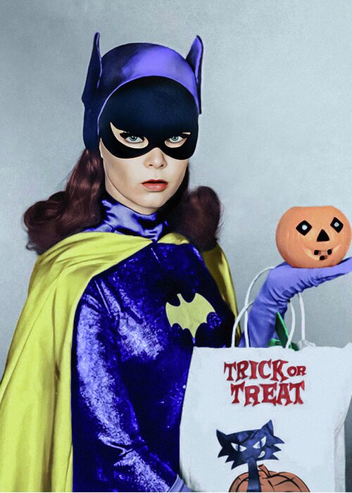 Batgirl Greeting Card featuring the photograph Batgirl Yvonne Craig by Franchi Torres