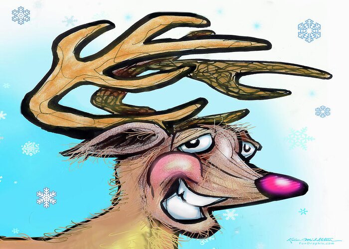 Rudolph Greeting Card featuring the digital art Rudolph the Red Nosed Reindeer by Kevin Middleton