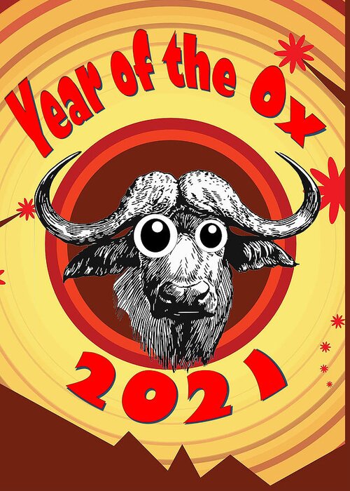 Ox Greeting Card featuring the digital art Year of the Ox 2 with Googly Eyes by Ali Baucom