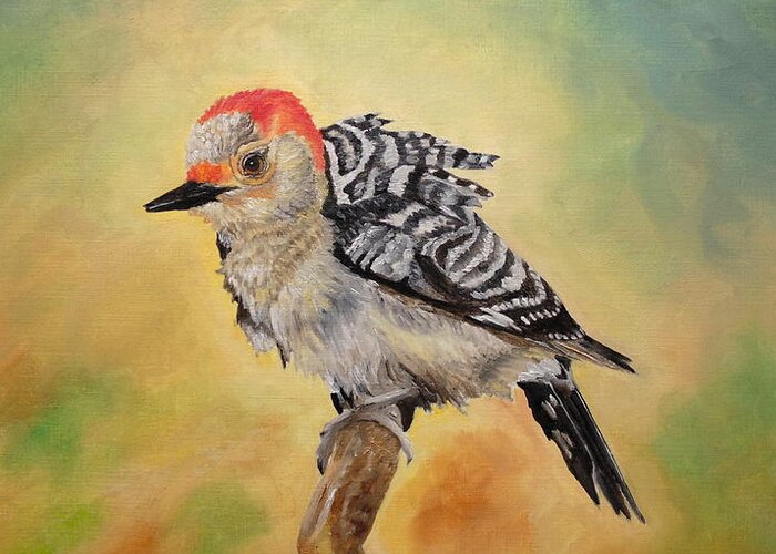 Woodpecker Greeting Card featuring the painting Pretty Woodpecker by Angeles M Pomata
