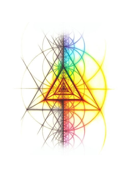 Triangle Greeting Card featuring the drawing Intuitive Geometry Spectrum Triangle Tetrahedron Art by Nathalie Strassburg