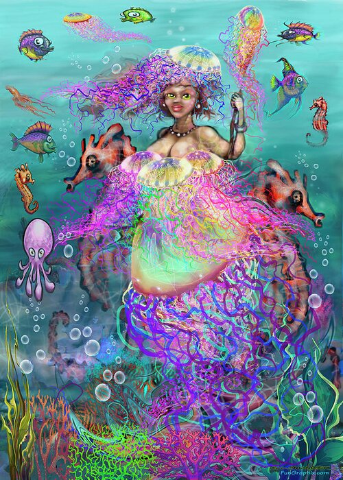 Mermaid Greeting Card featuring the digital art Mermaid Jellyfish Dress by Kevin Middleton