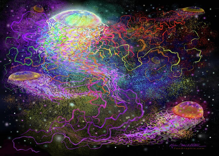 Cosmic Greeting Card featuring the digital art Cosmic Celebration by Kevin Middleton