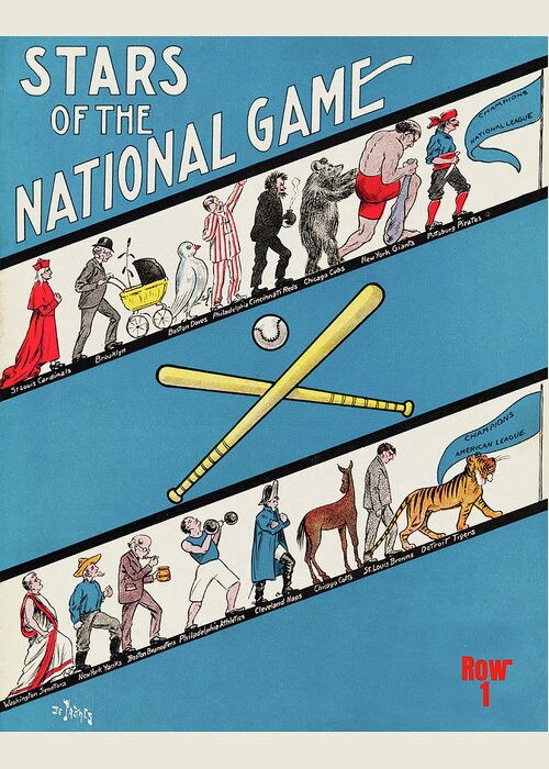 Baseball Greeting Card featuring the mixed media 1909 Stars of the National Game Baseball Art by Row One Brand