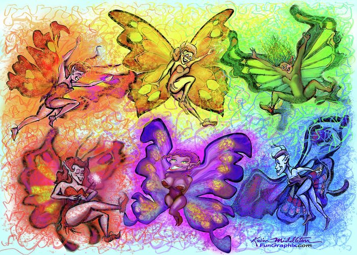 Pixie Greeting Card featuring the digital art Pixie Party by Kevin Middleton