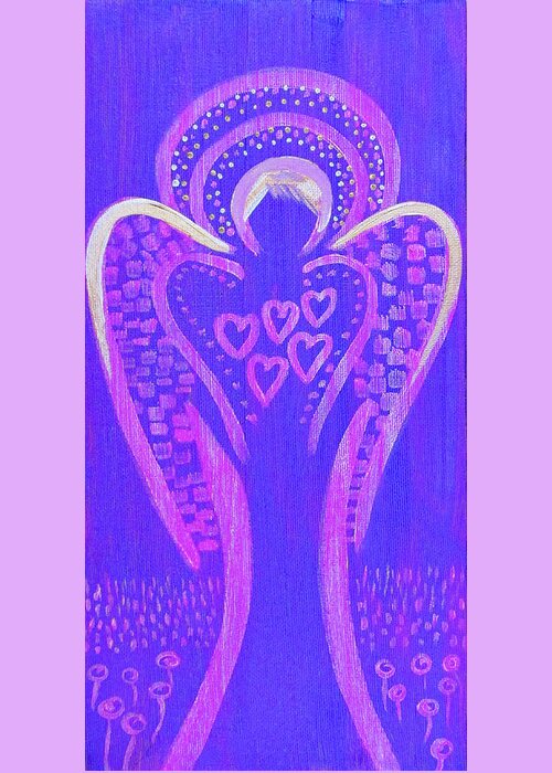 Angel Greeting Card featuring the painting This Angel Loves Purple by Corinne Carroll