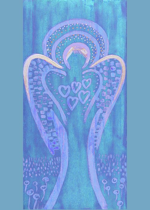 Angel Greeting Card featuring the painting This Angel Loves Blue by Corinne Carroll