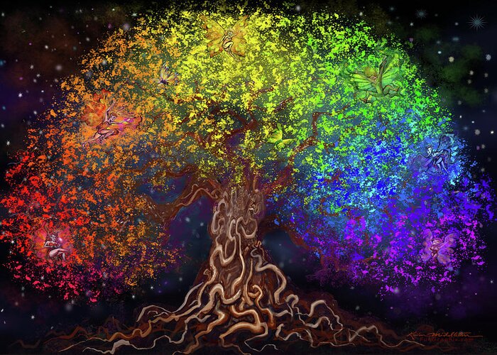Rainbow Greeting Card featuring the digital art Rainbow Tree of Life by Kevin Middleton