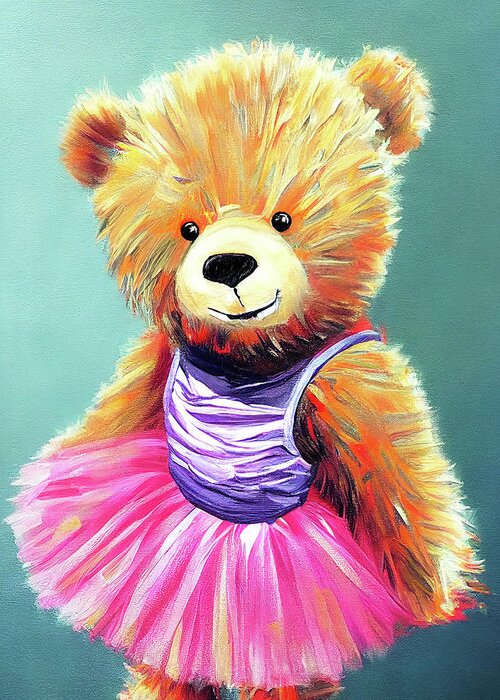 Teddy Bear Greeting Card featuring the digital art Teddy Bear Ballerina by Mark Tisdale