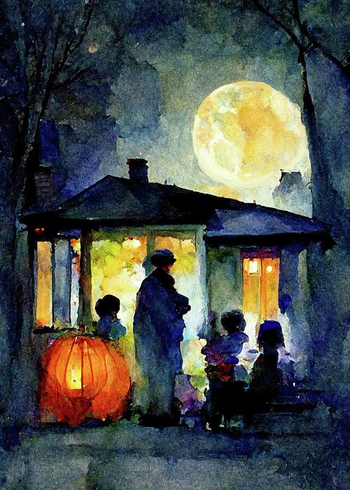 Trick Or Treat Greeting Card featuring the digital art Full Moon On Trick Or Treat Night by Mark Tisdale