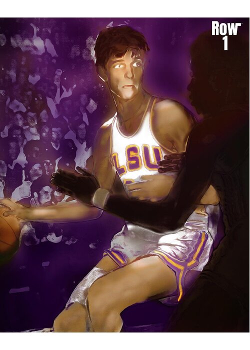 Row One Brand Greeting Card featuring the mixed media Pistol Pete Maravich Basketball Art by Row One Brand