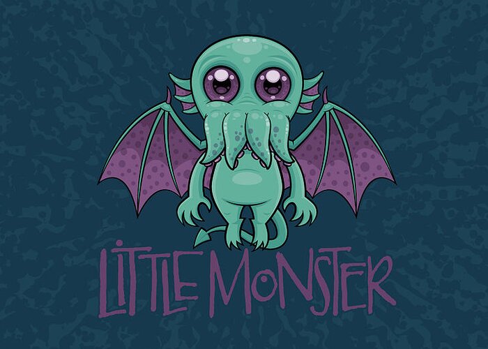 Cthulhu Greeting Card featuring the digital art Cute Baby Cthulhu Little Monster by John Schwegel