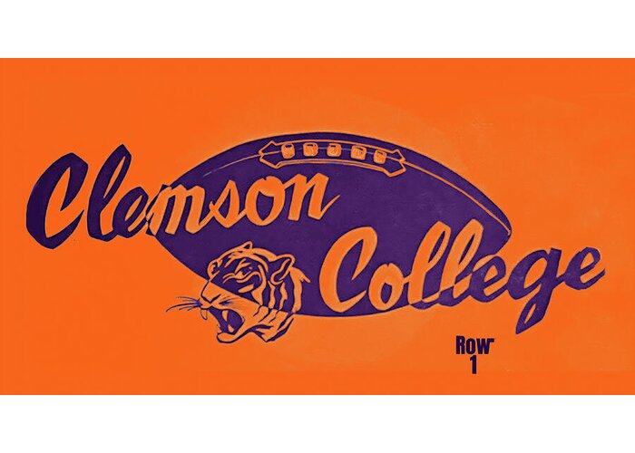 Clemson Greeting Card featuring the mixed media Clemson College Tiger Football by Row One Brand