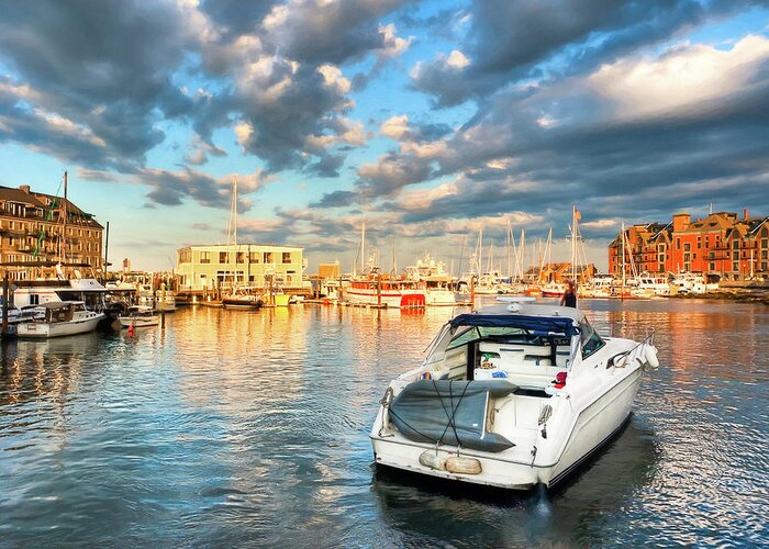 Boston Greeting Card featuring the photograph Sunset On The Boston Waterfront by Mark E Tisdale