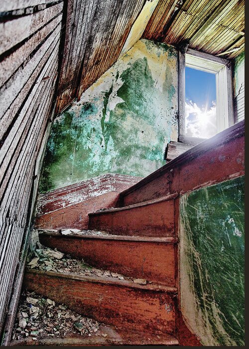 Torgerson Greeting Card featuring the photograph Ascendant - handcrafted stairwell in the abandoned Torgerson farm homestead by Peter Herman