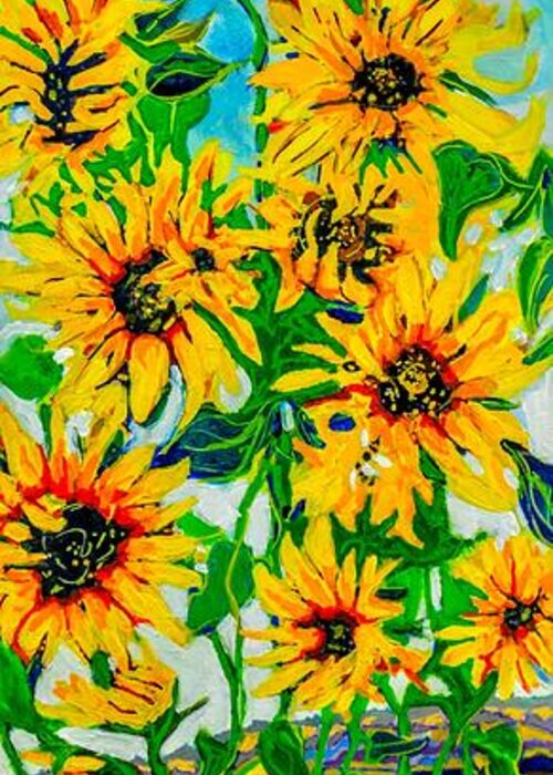 Sunflowers Greeting Card featuring the painting Ashkenazi Sunflowers by Marysue Ryan