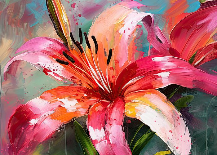 Asiatic Lily Greeting Card featuring the digital art Asiatic Lily Close-up by Lourry Legarde
