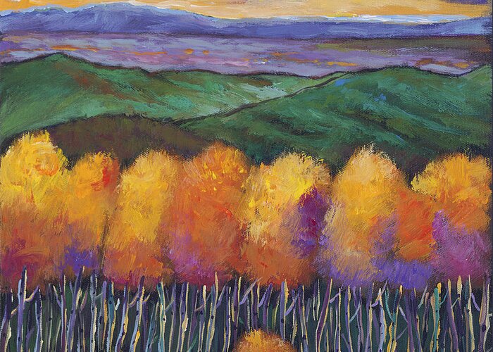 Landscape Greeting Card featuring the painting Aspen Nightfall by Johnathan Harris