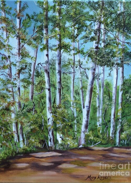 Trees Greeting Card featuring the painting Aspens by Mary Rogers