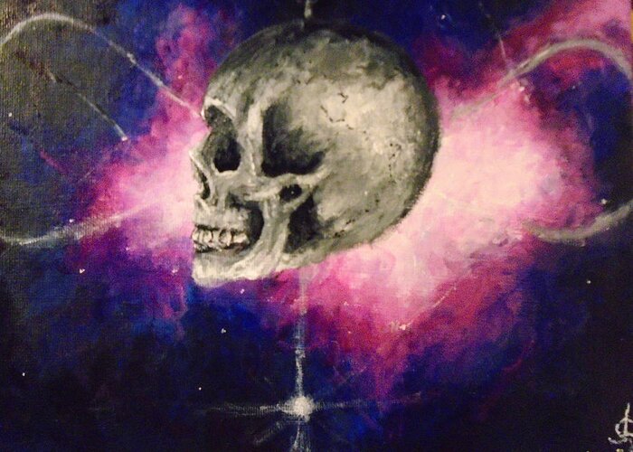 Skull Greeting Card featuring the painting Astral Projections by Jen Shearer