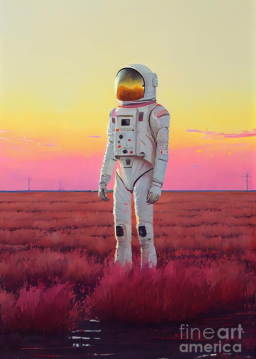 Astronaut Greeting Card featuring the painting Astronaut In The Field by N Akkash